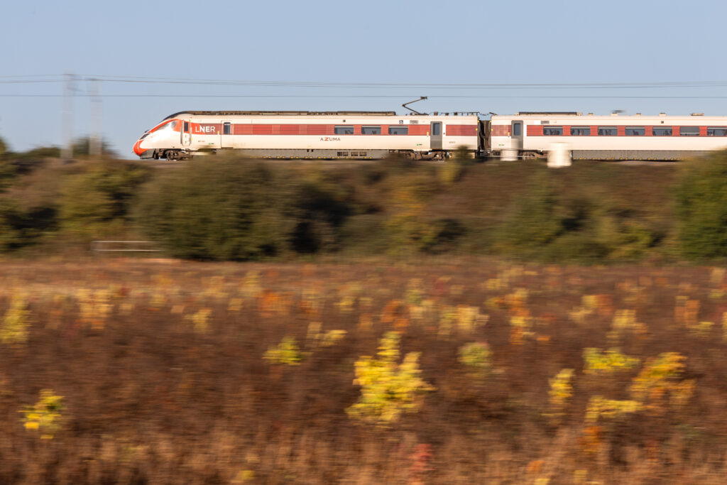 LNER Azuma East Coast Main Line at creative railway photography technique speed Panning