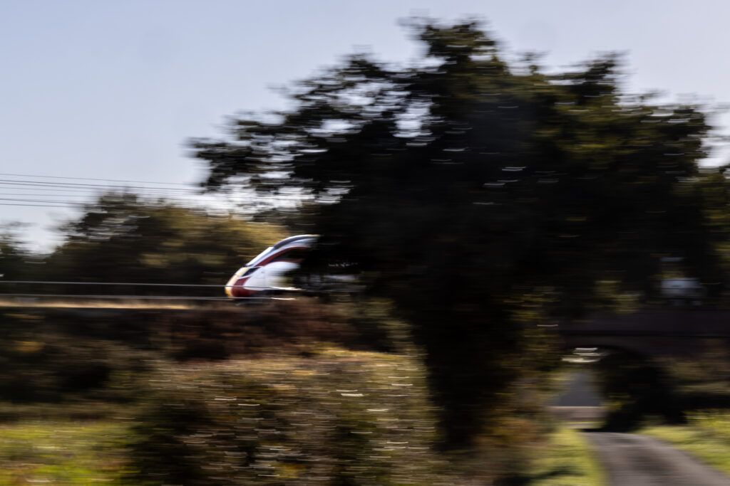 LNER Azuma East Coast Main Line at creative railway photography technique speed Panning